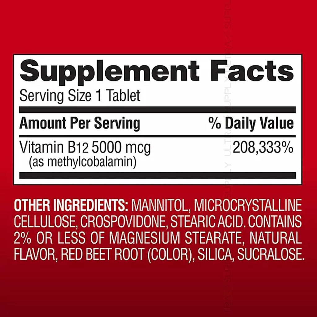 Members Mark Vitamina B12 5000 mcg – 300 Comprimidos Sublinguales de Disolución Rápida con Metilcobalamina (Sabor Cereza)