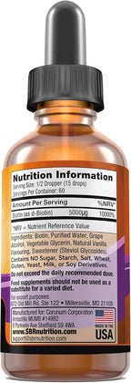 SBR Nutrition Gotas Líquidas de Biotina, 5000mcg por Dosis (60 Dosis) 30ml - Vainilla