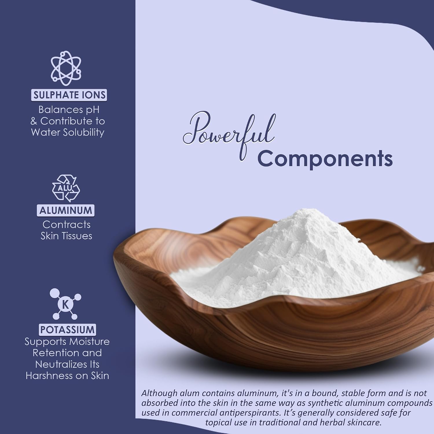 Mi Nature Alumbre en Polvo de Potasio (Fitkari/Phitkari) - 100% Natural para el Cuidado de la Piel, Acné, Control de Olores y Purificación de Agua - Mascarilla Facial para Refinar Poros - 100g