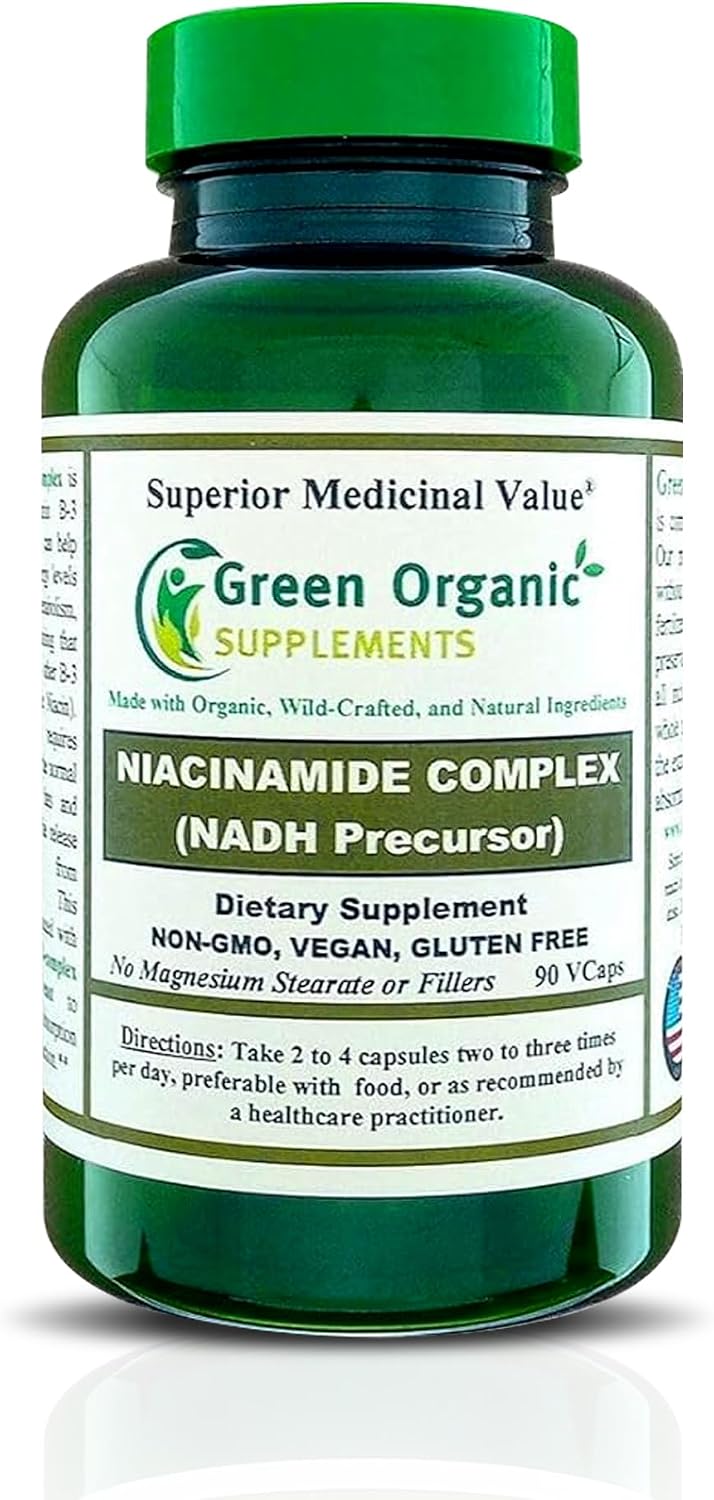 Green Organic Supplements Complejo de Niacinamida, Niacina, NAD, NADH - Alta Absorbancia, No GMO, Sin Gluten (Unidad)