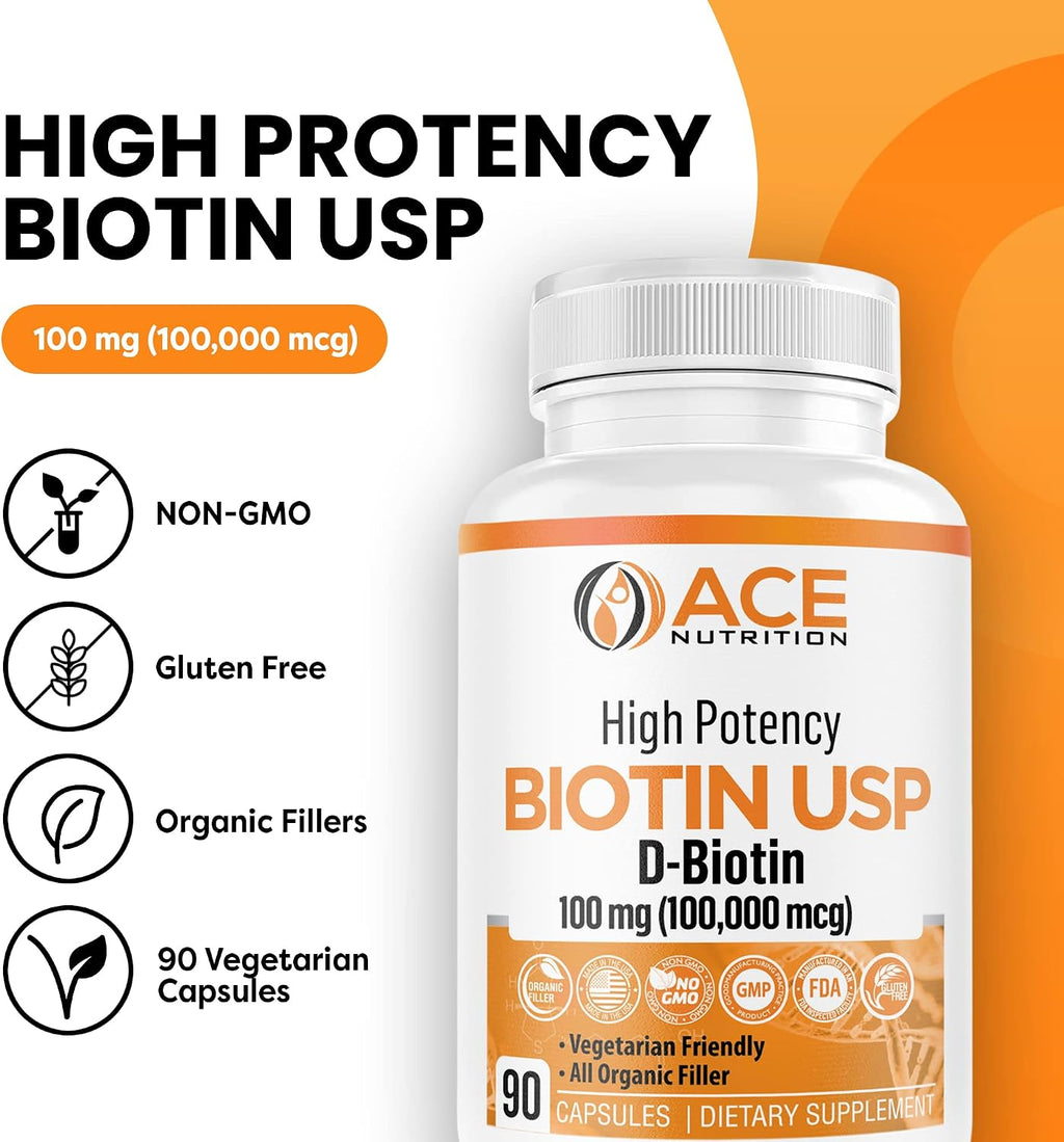 Biotina de Alta Potencia USP (D-Biotina 100.000 mcg) - Cápsulas Vegetales para Cabello, Piel y Sistema Nervioso