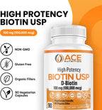 Ace Nutrition Biotina USP Alta Potencia 100mg (100.000mcg) - 3 Envases