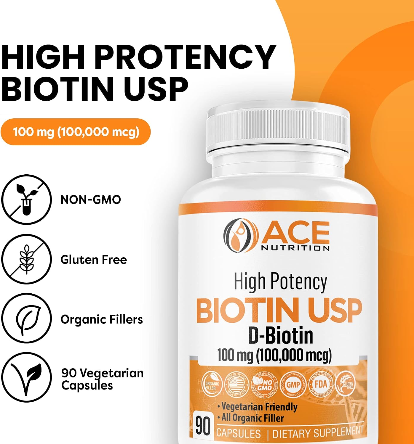 Ace Nutrition Biotina USP Alta Potencia 100mg (100.000mcg) - 3 Envases