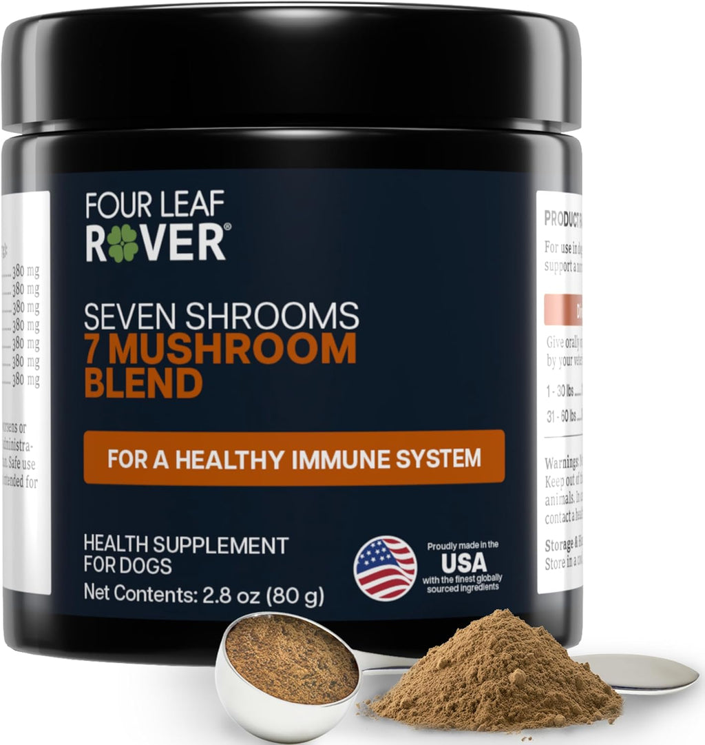 Seven Shrooms - Suplemento Orgánico de Setas para Perros (7 Setas Enteras: Turkey Tail, Reishi, Cordyceps, Shiitake, Maitake) - Polvo de Apoyo Inmunitario con Beta-Glucanos, Formulado por Veterinarios