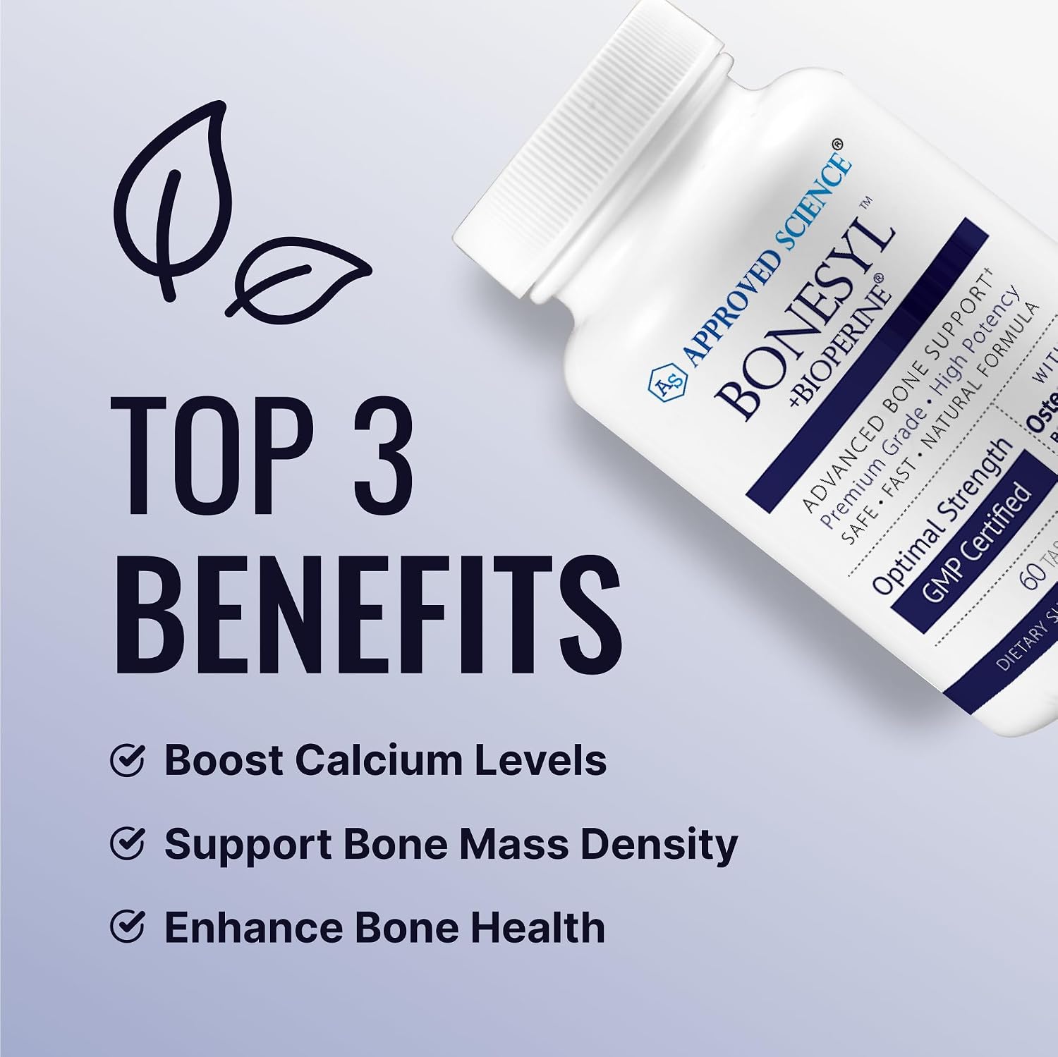 Approved Science Bonesyl, 60 Comprimidos - Complejo de Calcio, K2 y Magnesio para la Salud Ósea