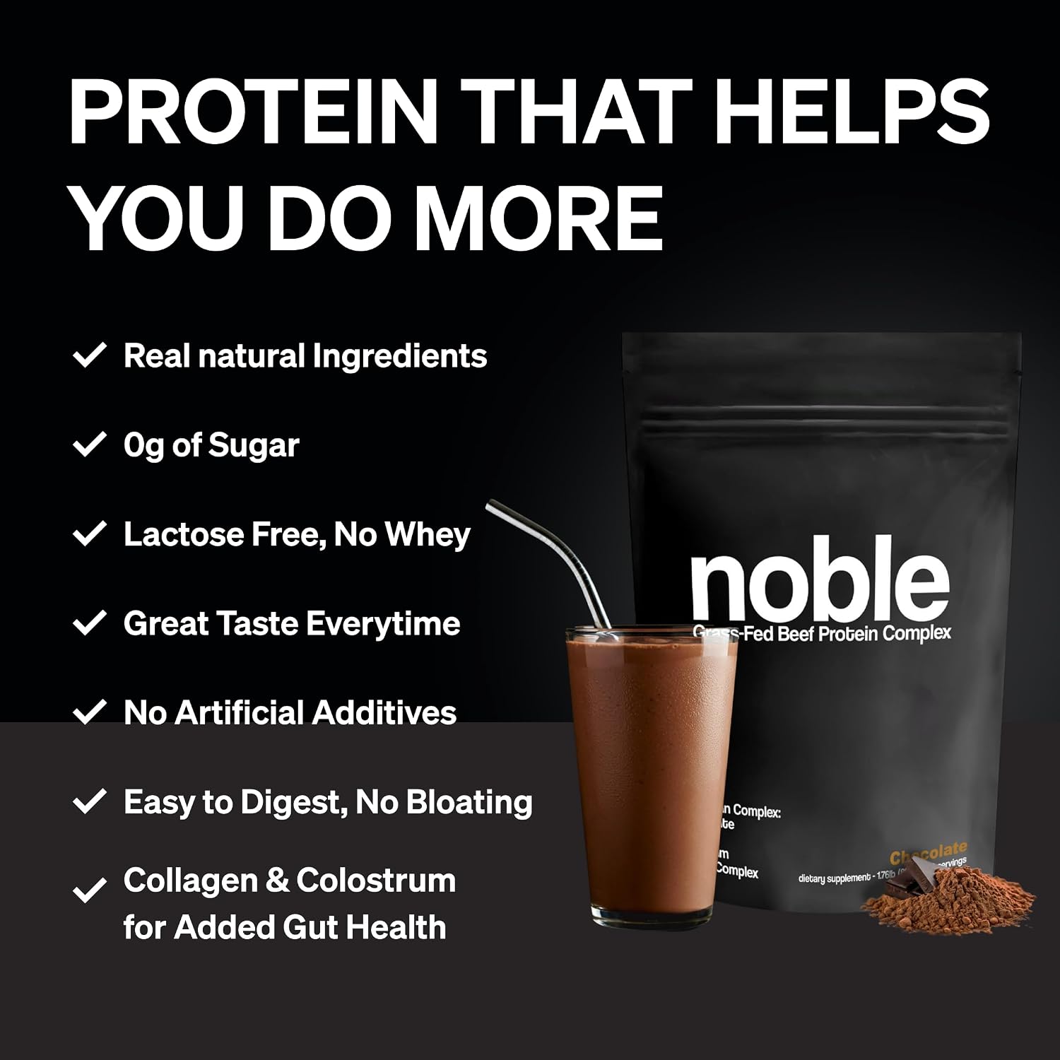 Noble All-in-One Proteína de Chocolate, 21g Proteína de Ternera Alimentada con Pasto y Colágeno, Mezcla de Órganos y Calostro, Sin Suero, Sin Aceites, Sin Carbohidratos, 30 Porciones (794g)