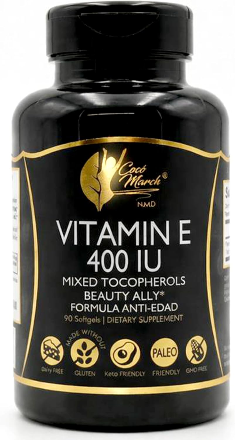 Coco March N.M.D Vitamina E Natural 400 UI con Tocoferoles Mixtos - Apoyo Inmunológico y Celular, 90 Cápsulas Blandas