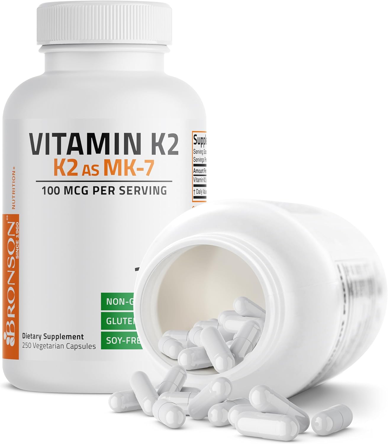 Bronson Vitamina K2 como MK-7 Menaquinona 100 mcg, 250 Cápsulas