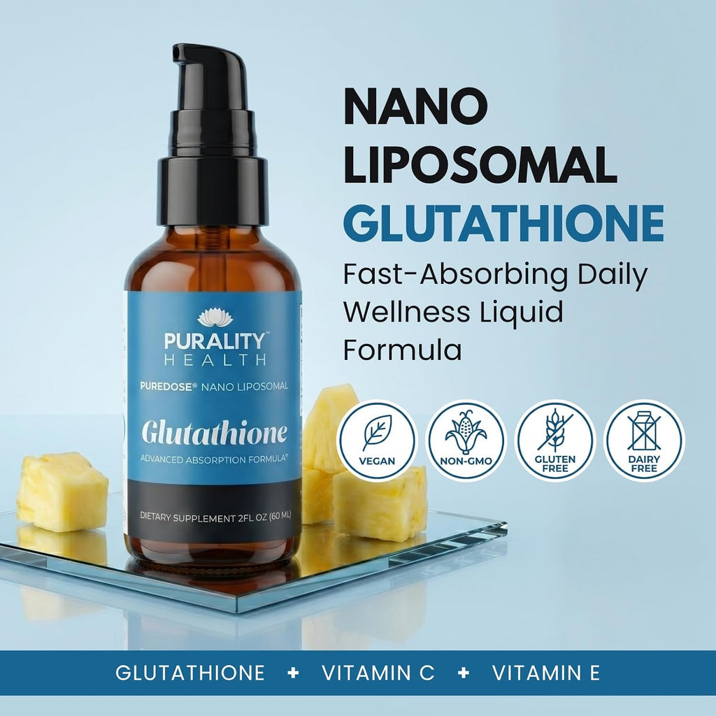 PuraTHRIVE Glutatión Liposomal Nano con Vitamina C | 30 Días de Suministro | Sabor Piña