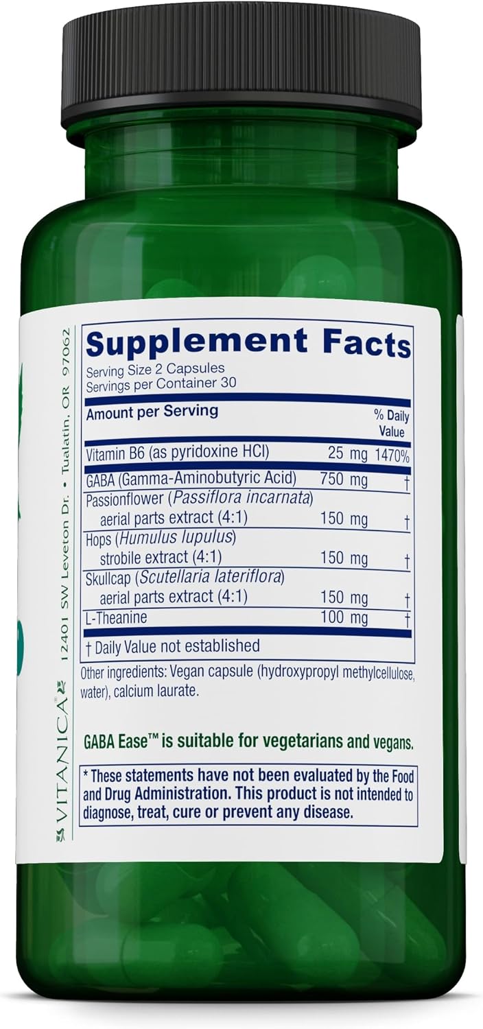 GABA Ease de Vitanica - 60 Cápsulas Veganas para Apoyo Calmante
