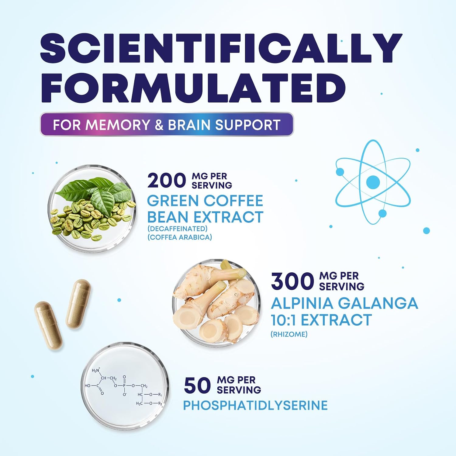 Suplemento para la Memoria y el Cerebro - Nootrópicos 3X Concentración, Claridad y Enfoque - Con Bacopa, Fosfatidilserina y DMAE - 240 Cápsulas