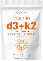 Micro Ingredients Vitamina D3 5,000 UI + K2 MK-7 100 mcg, 180 Cápsulas Blandas