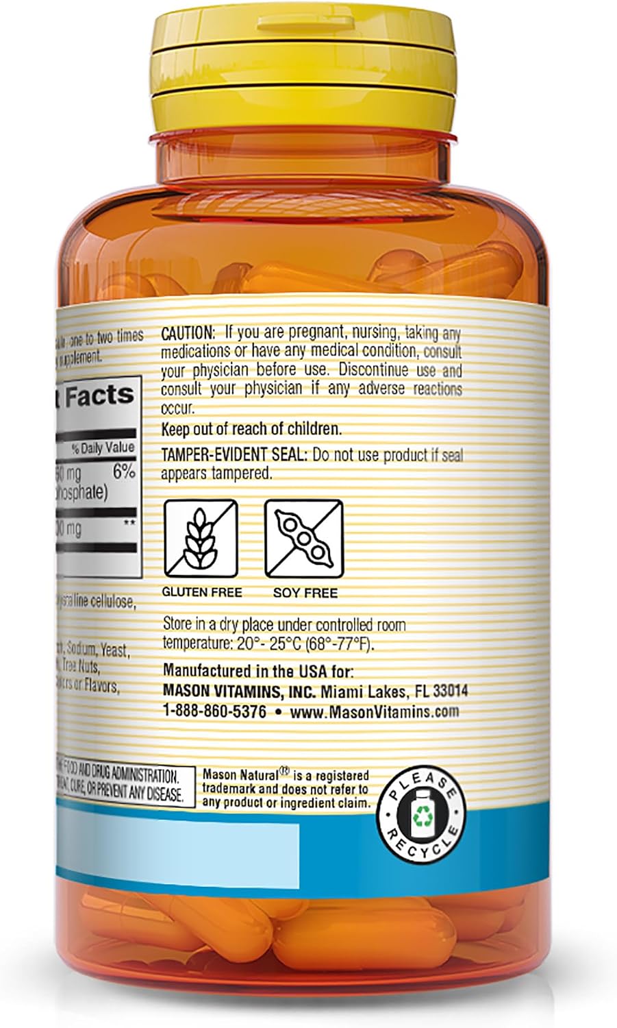 MASON NATURAL L-Arginina 500 mg con Calcio, 60 Cápsulas