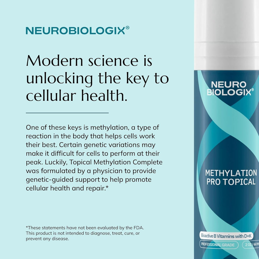 Neurobiologix Methylation Pro Crema Tópica para Hombres y Mujeres, Complejo de Vitaminas B Bioactivas con Metilfolato, B6, B12, D3 y K1, favorece la Energía Celular, Metilación y Salud del Sistema Nervioso, 60 ml (120 dosis)