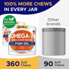 Omega 3 Alaska Aceite de Pescado en Golosinas para Perros (360 uds) - Alivio de Picazón y Apoyo para Alergias - Pelajes Brillantes - EPA y DHA - Aceite de Salmón Natural - Apoyo para Caderas y Articulaciones - Sabor a Salmón