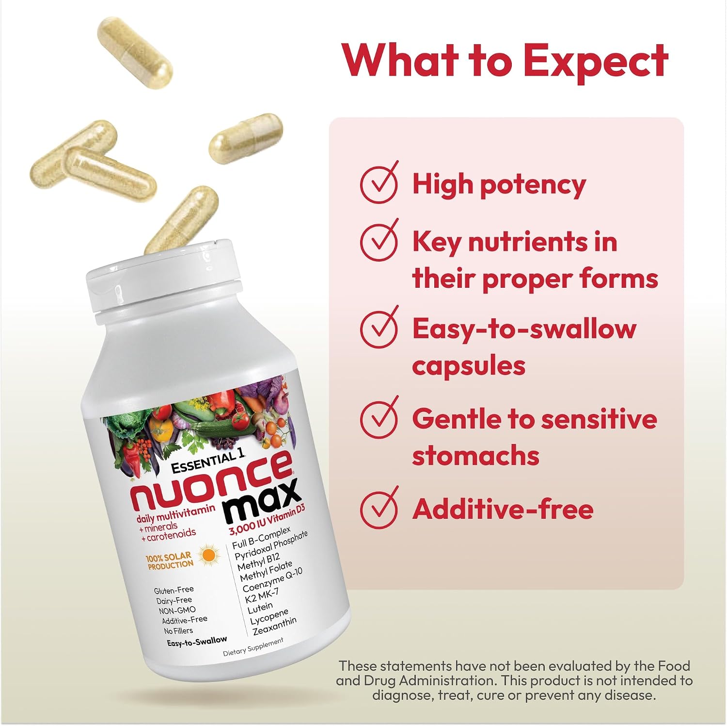 Essential-1 nuonce max Multivitamínico 3000 UI Vitamina D3, 30 Cápsulas