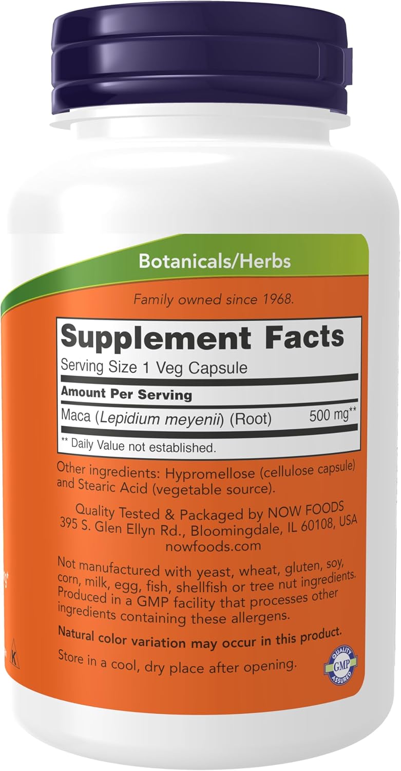 NOW Foods Cápsulas de Maca, 500 mg, 250 unidades