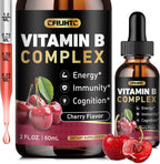 CFILIHTC Complejo B en Gotas Líquidas, Suplemento de Vitaminas B con B1, B2, B3, B5, B6, B7, B9 y Metil B12, Vegano, Sabor Cereza