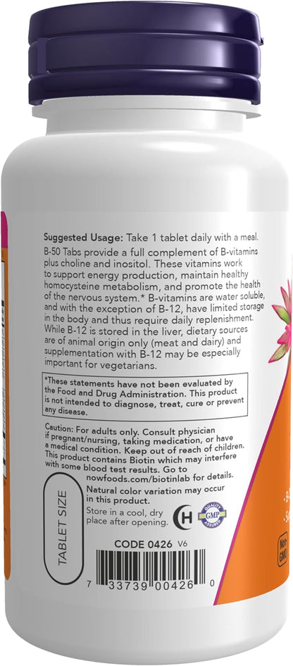 Complejo B-50 de NOW Foods, 100 comprimidos – B2, B3, B5, B6, B9 y B12 contribuyen a la reducción del cansancio y – Image 3