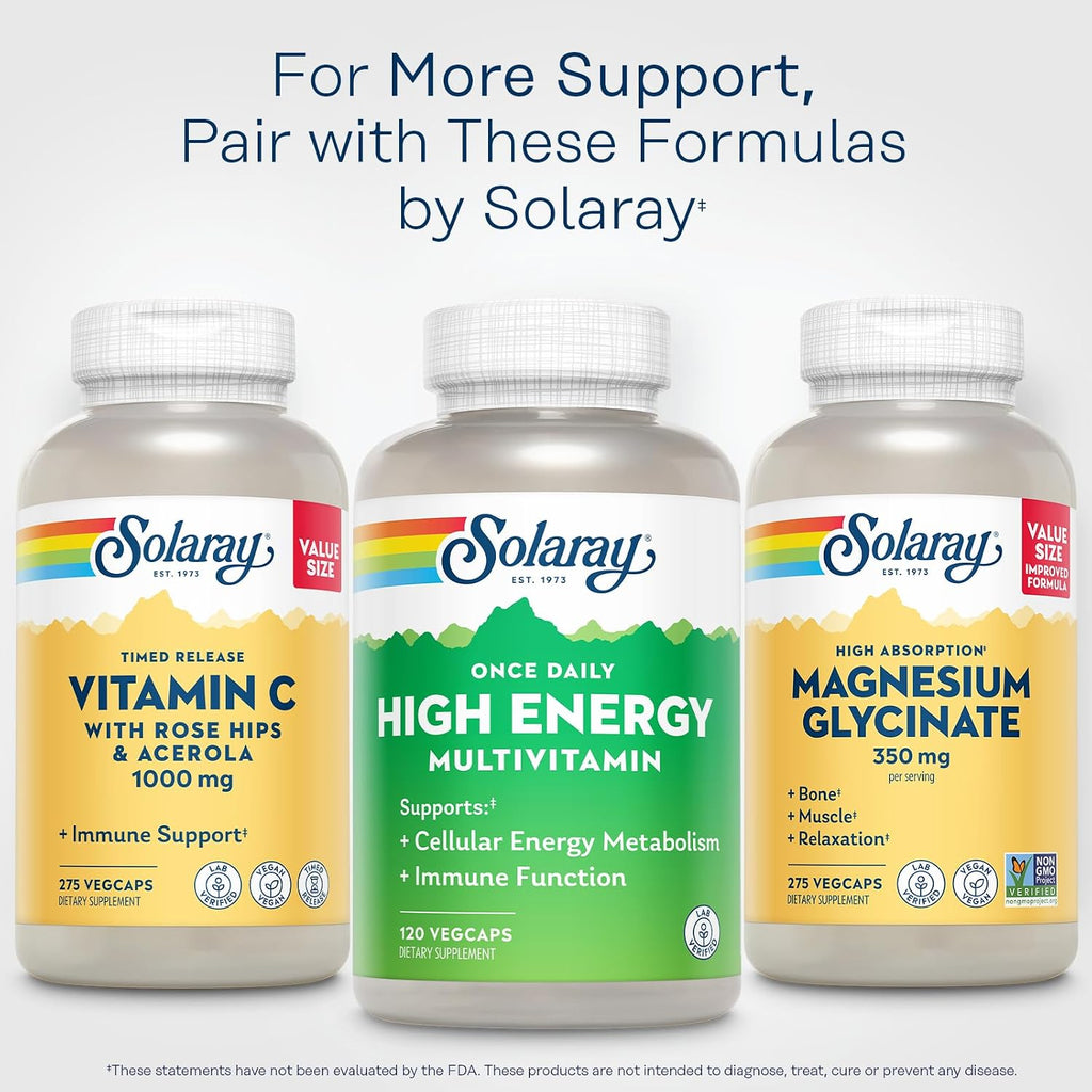SOLARAY Multivitamínico Alta Energía Una Vez al Día, 120 Cápsulas Veganas para Mujer y Hombre
