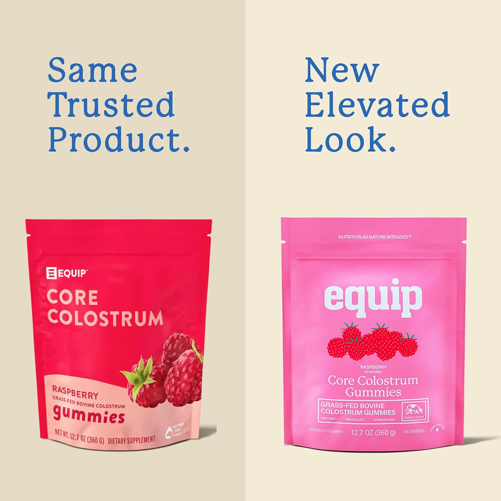 Equip Foods Core Bovine Colostrum Gummies - 60 Gominolas de Calostro Bovino, 1g por Ración, Sabor Frambuesa