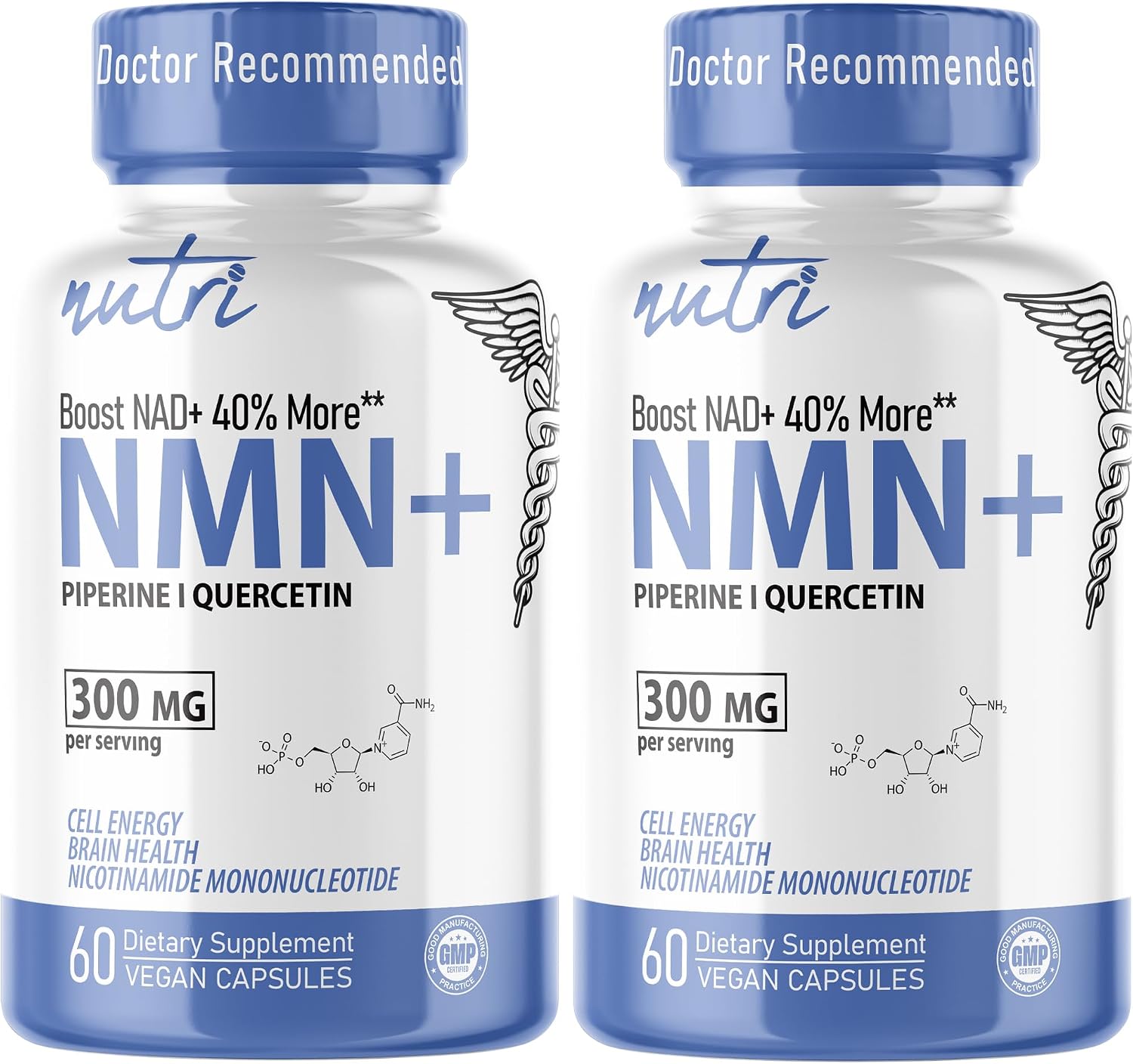 Nutri NMN Suplemento 300mg con Quercetina Phytosome y Pimienta Negra - 120 Cápsulas (2 Paquetes)