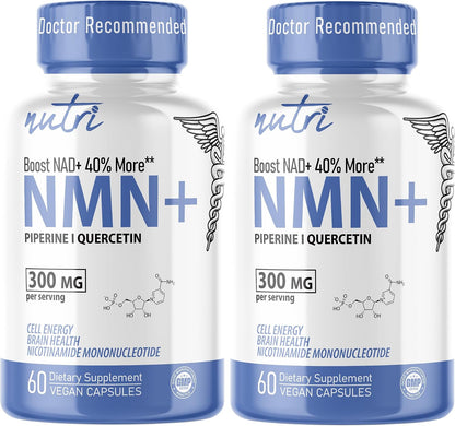 Nutri NMN Suplemento 300mg con Quercetina Phytosome y Pimienta Negra - 120 Cápsulas (2 Paquetes) – Image 1