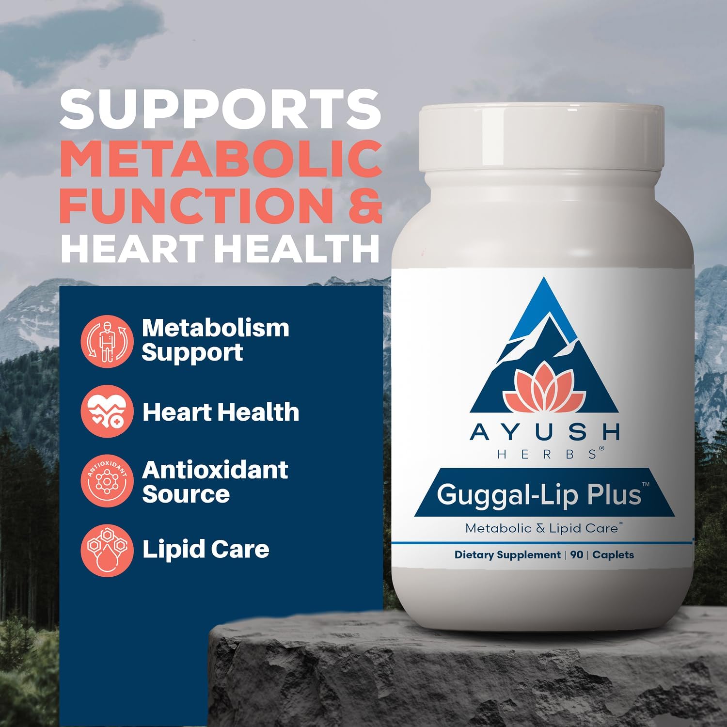 Ayush Herbs Guggal-Lip Plus - Suplemento Metabólico Ayurvédico - 90 Comprimidos