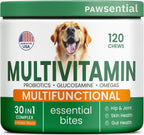 Pawsential Dog Vitamins + Glucosamine - Chewable Multivitamins + Probiotics, Omega - Hip & Joint Support, Skin & Coat, Gut Health - Adult & Senior - Large & Small Breed - 120 Chews