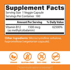 Doctor's Best Vitamina B12 Metilcobalamina 1500 mcg, 180 Cápsulas Veganas