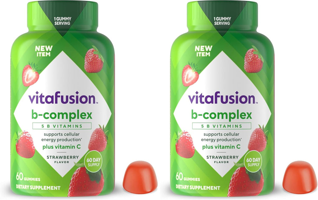 Vitafusion Complejo B Gummies – 60 Gomitas para Adultos con Vitamina C, Sabor Fresa