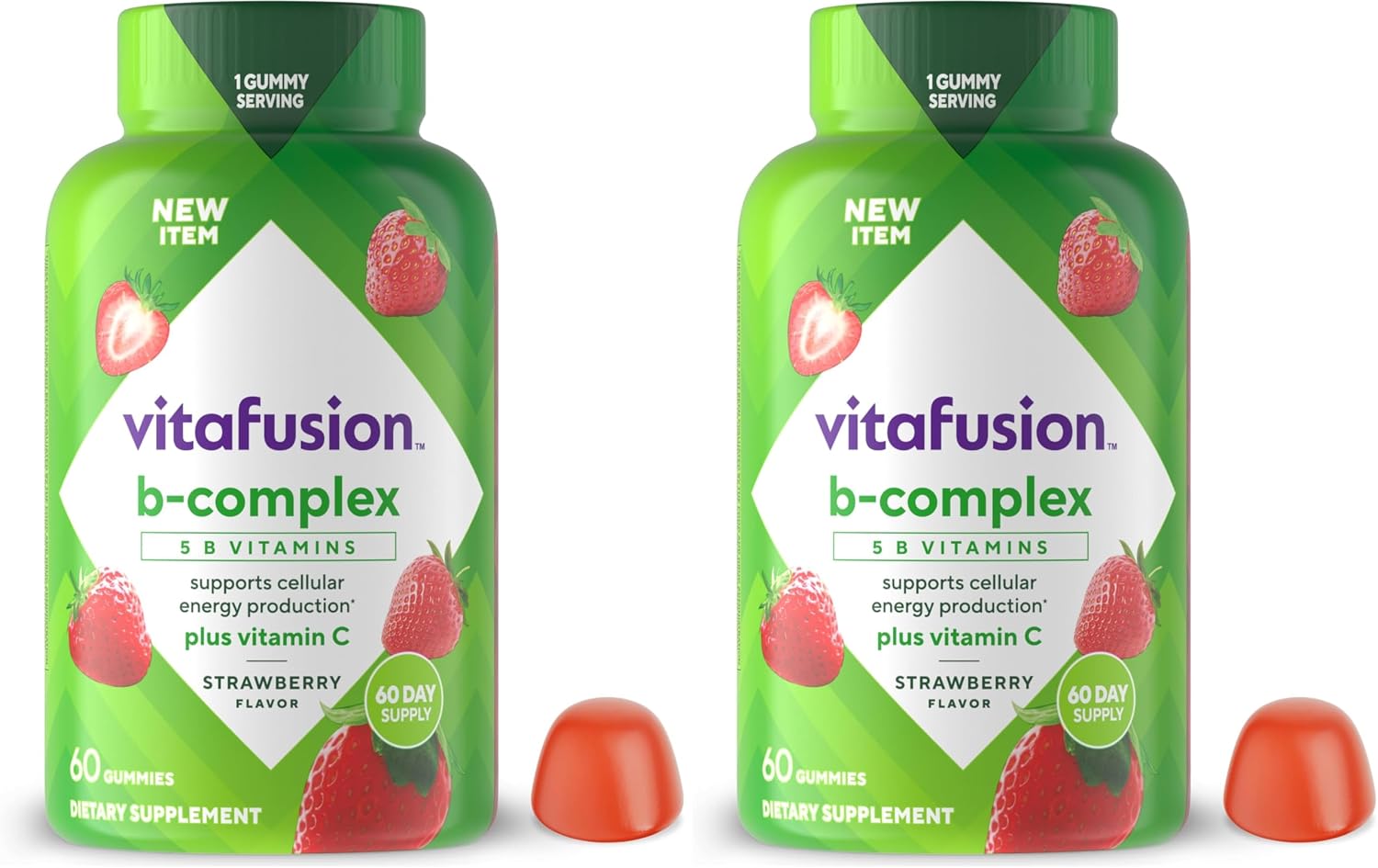 Vitafusion Complejo B Gummies – 60 Gomitas para Adultos con Vitamina C, Sabor Fresa