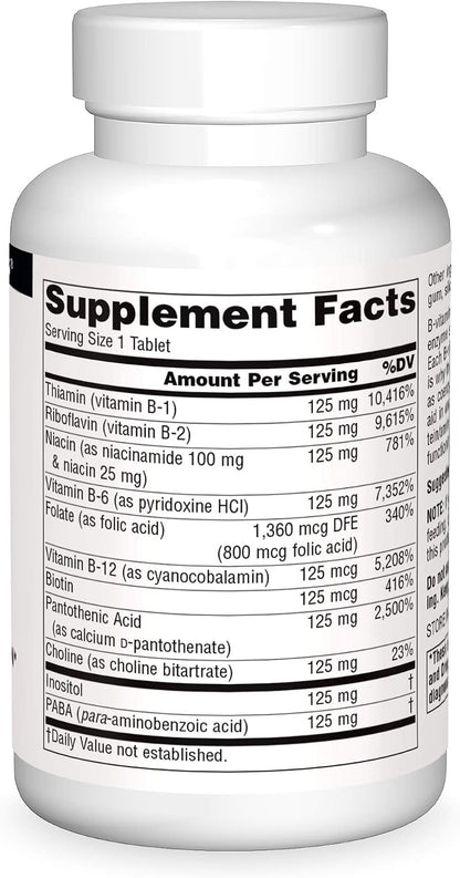 Source Naturals B-125, 125 mg de Vitaminas B para el Apoyo a la Producción de Energía - 60 Comprimidos – Image 3