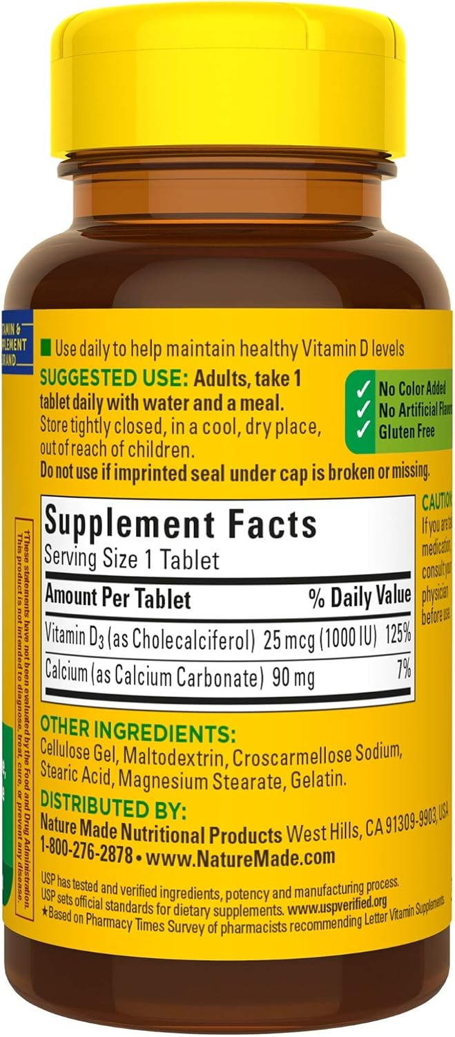 Vitamina D3, 100 Comprimidos, 1000 UI (25 mcg)