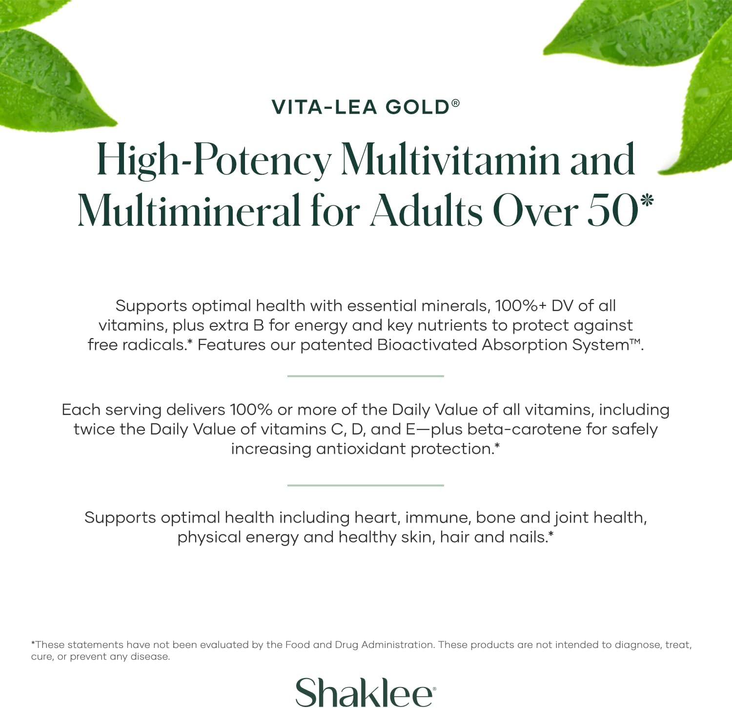Vita-Lea Gold con Vitamina K para Adultos Mayores de 50 - Fórmula Multivitamínica de Alta Potencia - 120 Comprimidos
