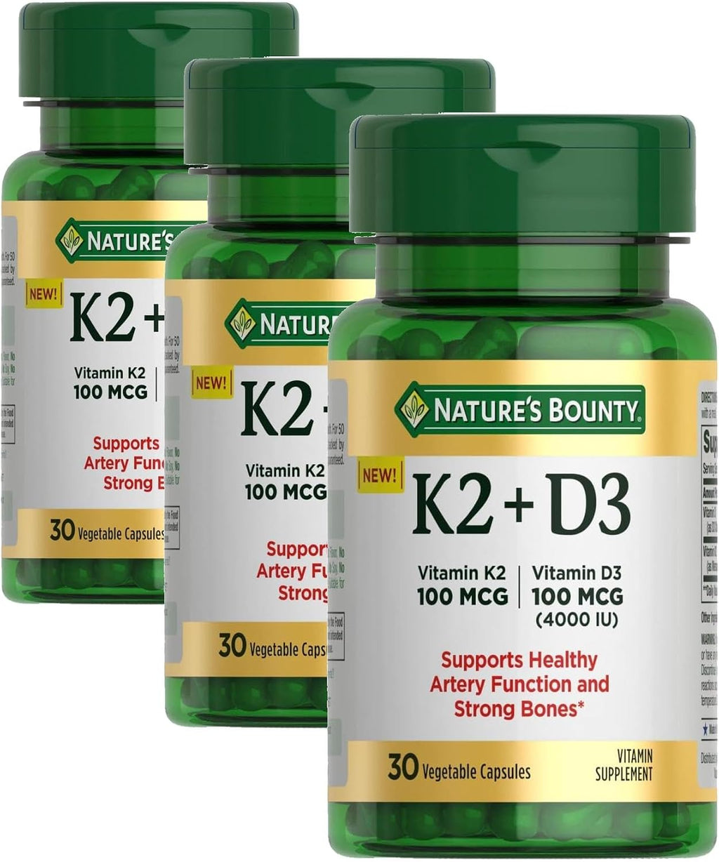Nature's Bounty Vitamina D3 + K2, 4000 UI D3 + 100 mcg K2, 30 Cápsulas Vegetales
