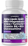 Nerve-Plus - Complemento para el nervio ciático con ácido fólico, guisante, glucosamina, MSM, complejo vitamínico B, ácido alfa lipoico 300 mg – 60 cápsulas