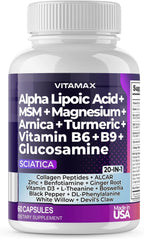 Nerve-Plus - Complemento para el nervio ciático con ácido fólico, guisante, glucosamina, MSM, complejo vitamínico B, ácido alfa lipoico 300 mg – 60 cápsulas