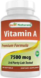 Best Naturals Vitamina A 25000 UI (7500 mcg) – 180 Cápsulas Blandas