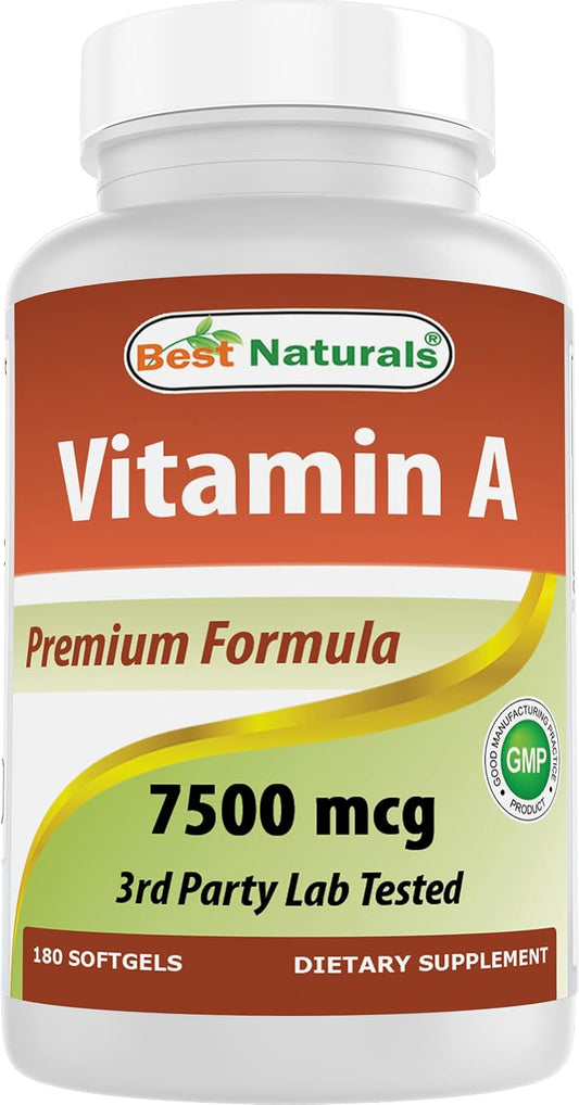 Best Naturals Vitamina A 25000 UI (7500 mcg) – 180 Cápsulas Blandas