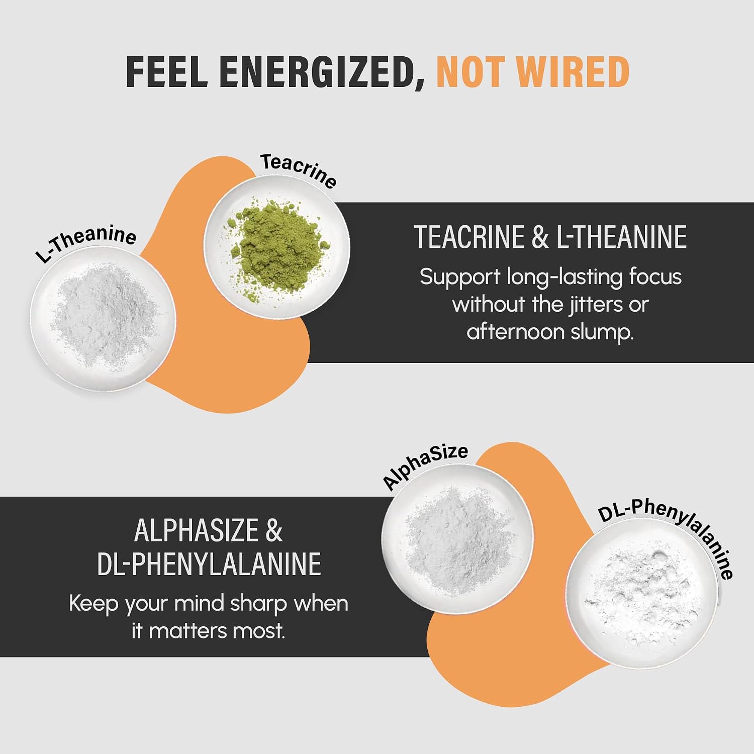 Myelin-6 Drink Mix - Suplemento para la concentración y salud cerebral con AlphaSize, L-Theanine, Teacrine, sabor naranja mandarina, 30 días