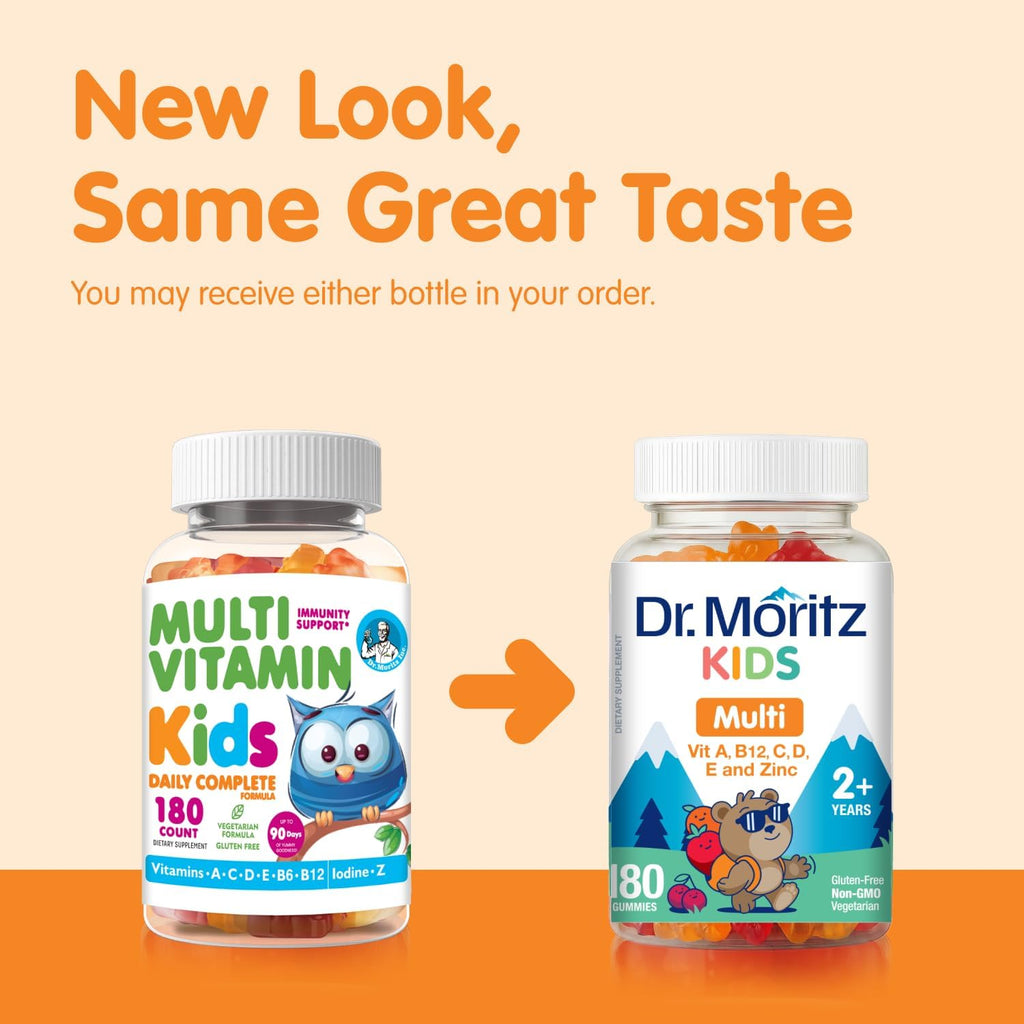 DR. MORITZ - Gominolas Multivitamínicas para Niños - con Vitaminas A, C, D, E, B6, B12, Zinc y más - 180 Gominolas