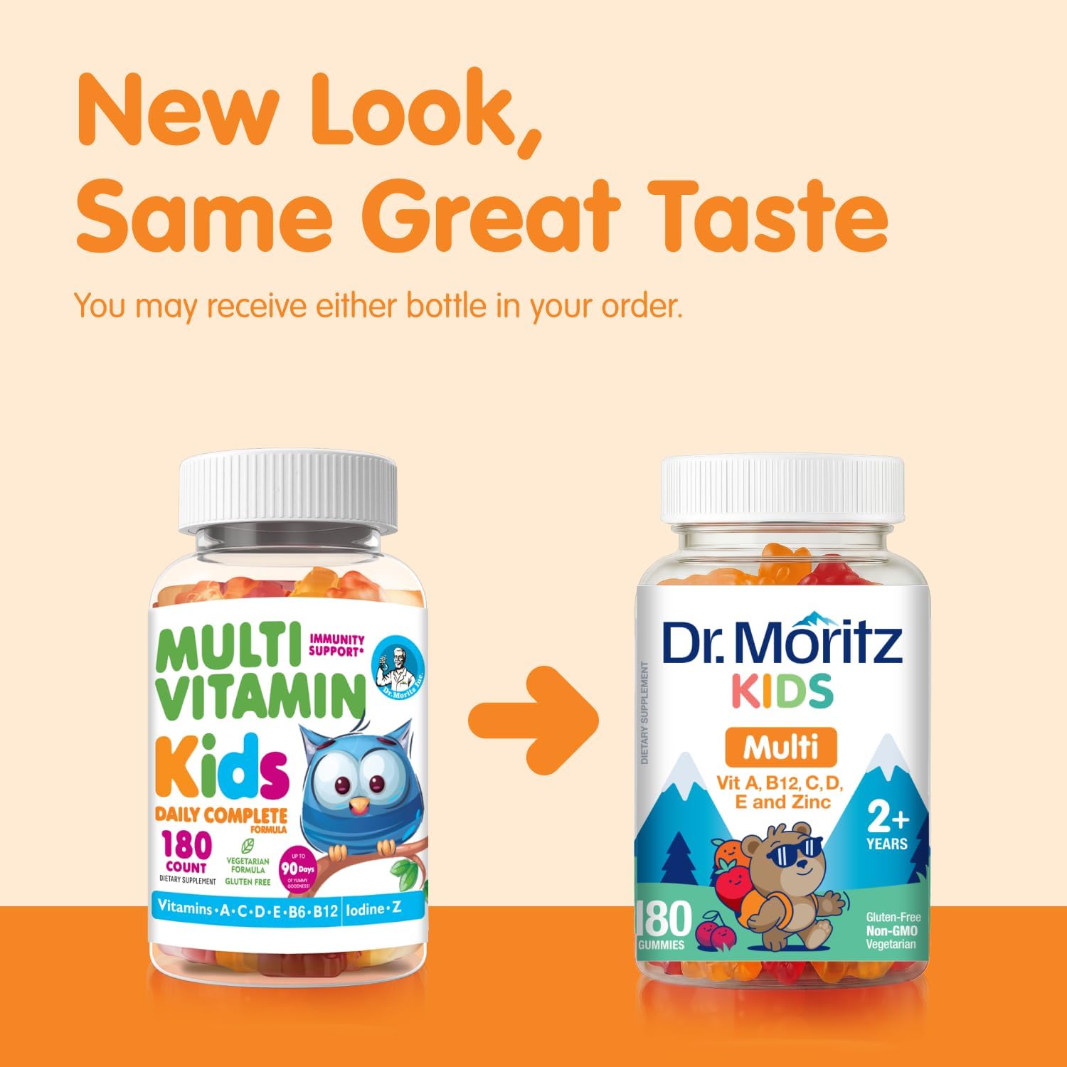 DR. MORITZ - Gominolas Multivitamínicas para Niños - con Vitaminas A, C, D, E, B6, B12, Zinc y más - 180 Gominolas