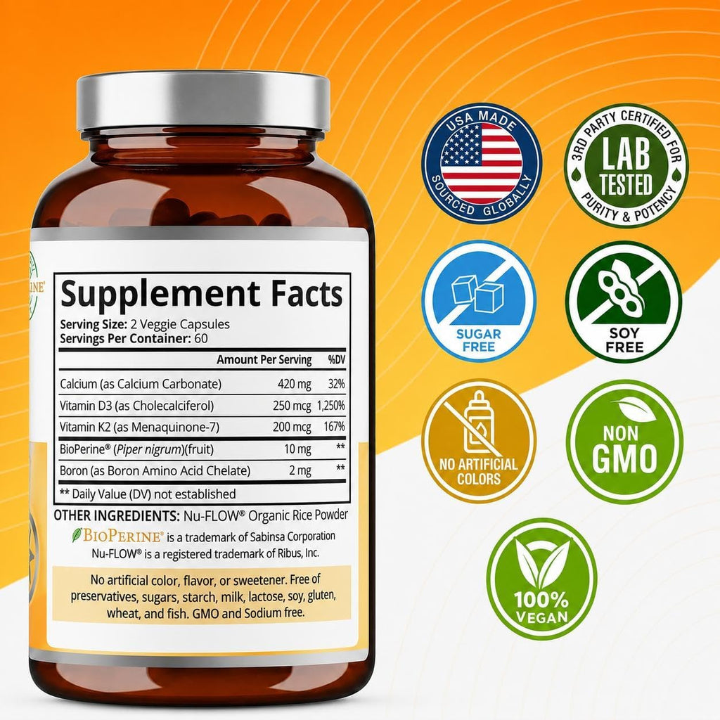 Purity Labs Vitamina D3 + K2 10000 IU, 200 mcg K2 MK-7 con Bioperine, 120 Cápsulas