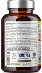 biophix Vitamina D3 50000 UI 60 Comprimidos - Alta Potencia para Huesos Fuertes y Salud Inmunológica