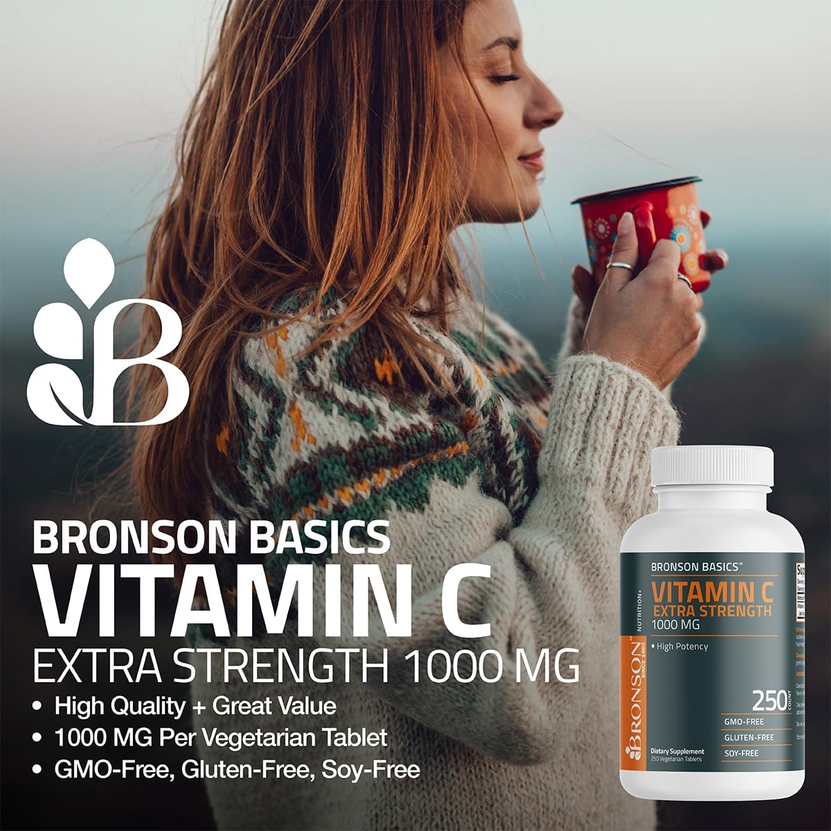 Bronson Vitamina C 1000 mg Extra Strength - 100 Comprimidos Vegetarianos