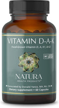 Natura Health Products D-A-K (ADK) – D3 5000 UI, K2 50 mcg, K1 550 mcg y Vitamina A 1000 UI – 60 Cápsulas Vegetarianas