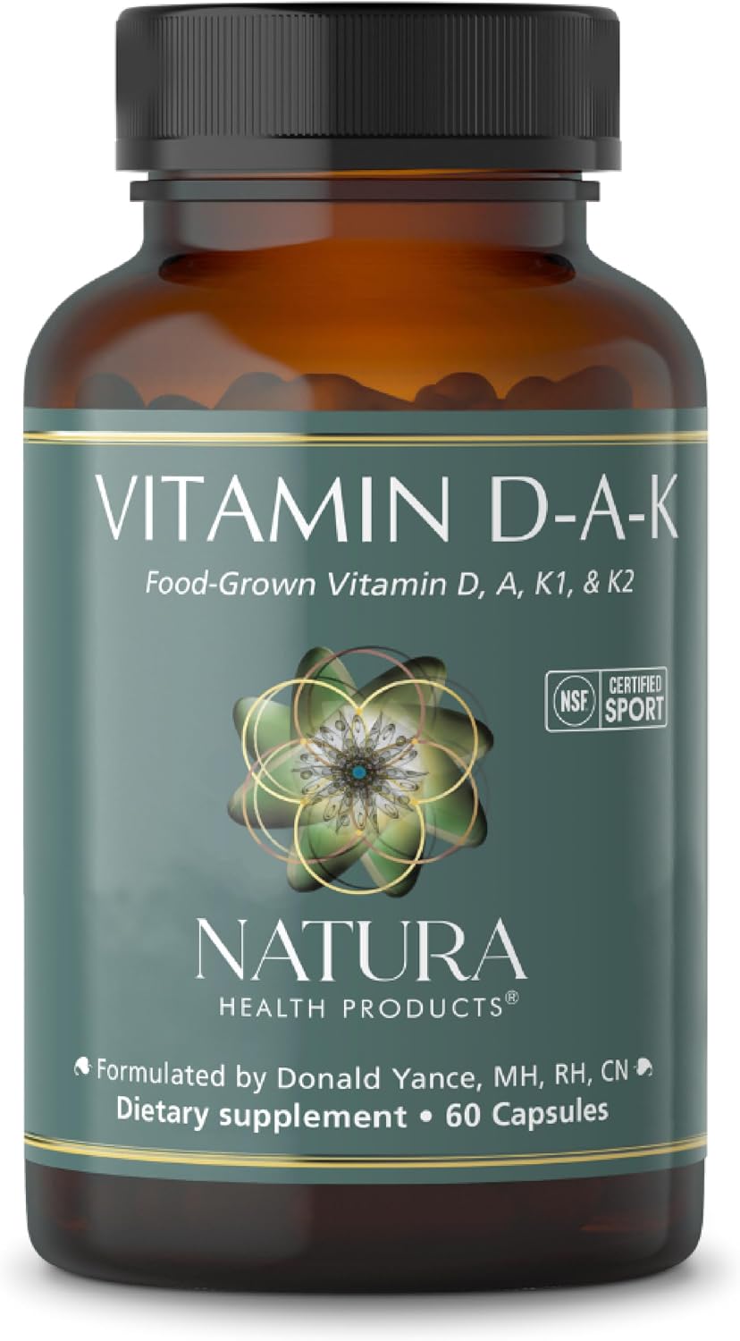 Natura Health Products D-A-K (ADK) – D3 5000 UI, K2 50 mcg, K1 550 mcg y Vitamina A 1000 UI – 60 Cápsulas Vegetarianas