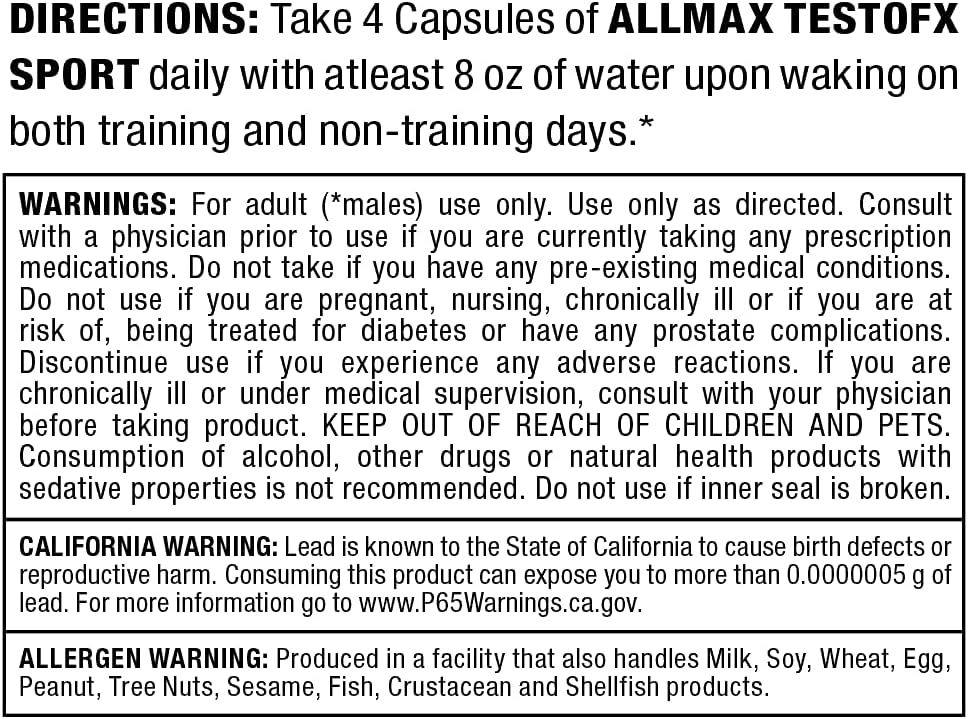 ALLMAX TESTOFX Sport - 80 Cápsulas - Fórmula de Apoyo a la Testosterona con Zinc, Vitamina B6 y Magnesio