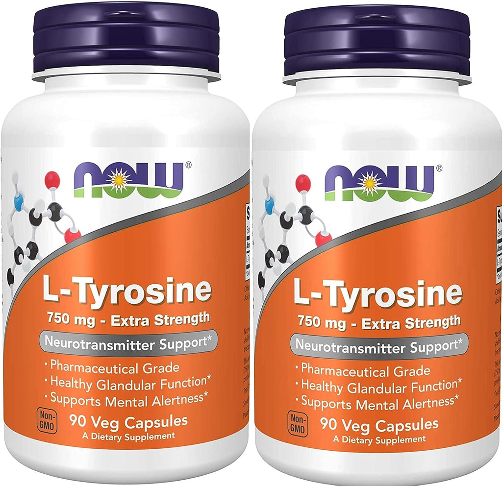 Now Foods L-Tirosina 750 mg, 90 Cápsulas (Pack de 2)